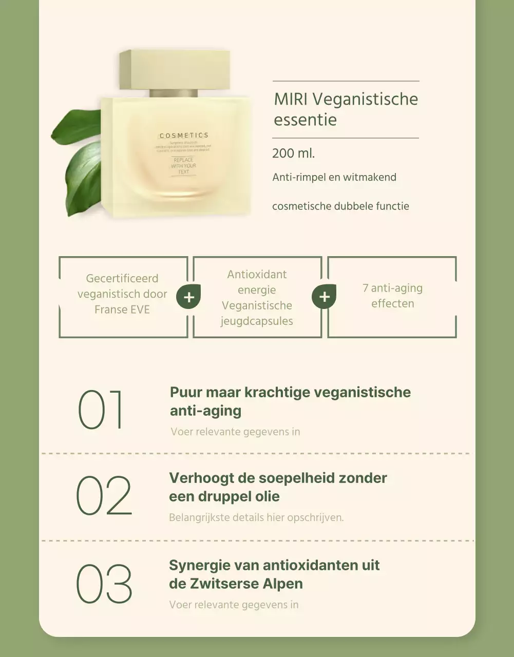 Veganistische cosmetica in ivoorgroen detailpagina