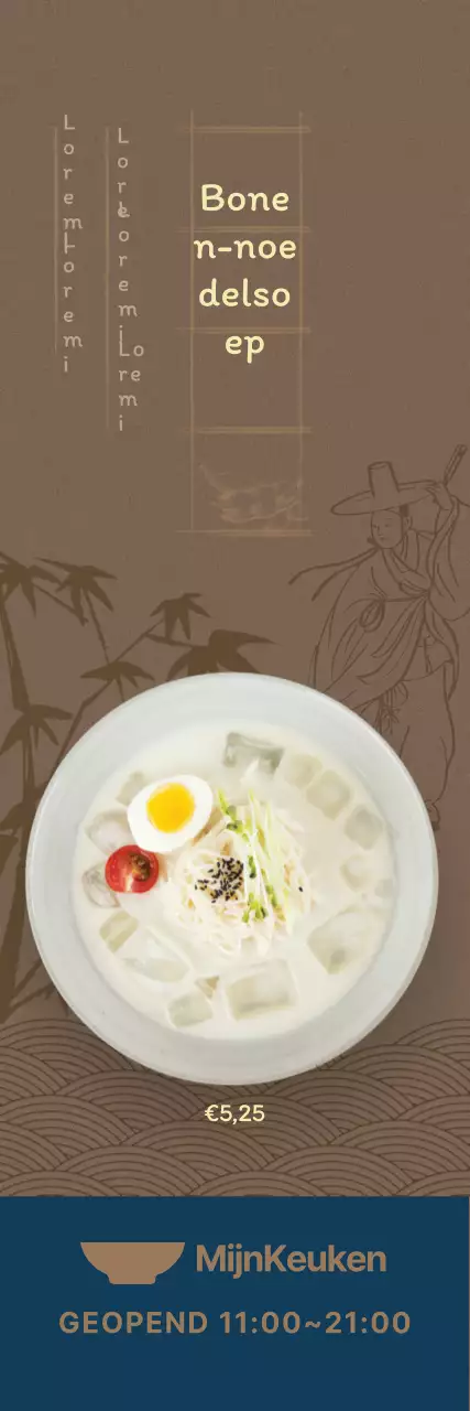  Zomermenu met donkerbruine achtergrond en oosterse illustraties