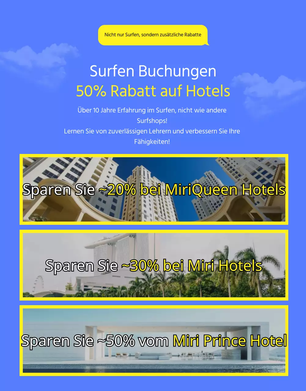 Surf-Details in Blau und Gelb