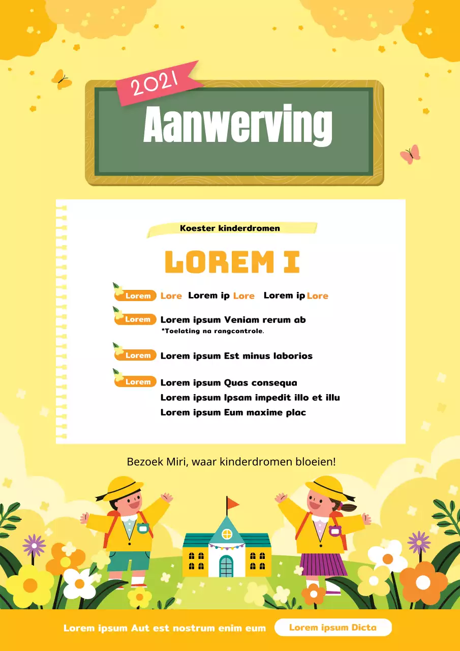 Gele illustratie schattige kleuterschool werving kleuterschool promotie