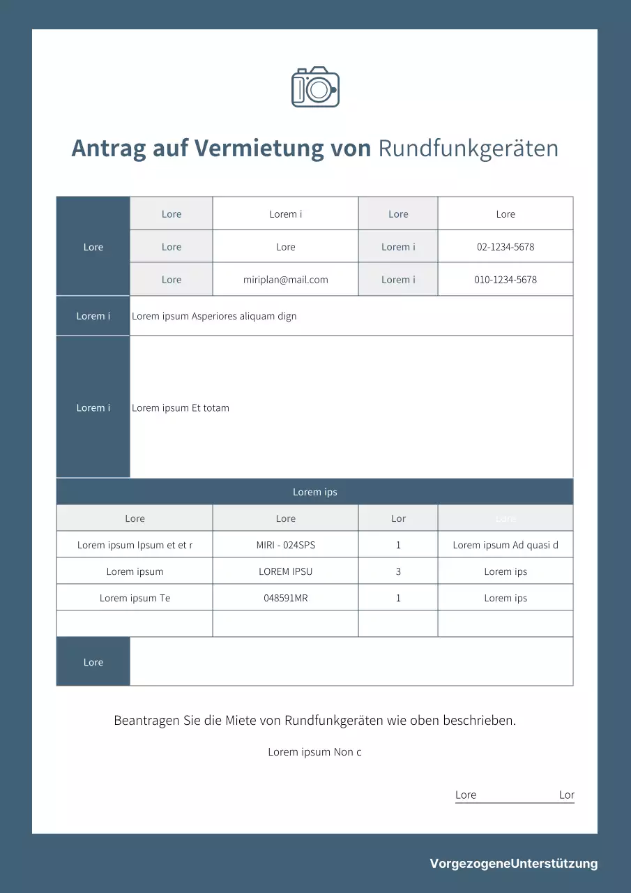 Einfache Anwendung für die Vermietung von Rundfunkgeräten in dunklem Marineblau.