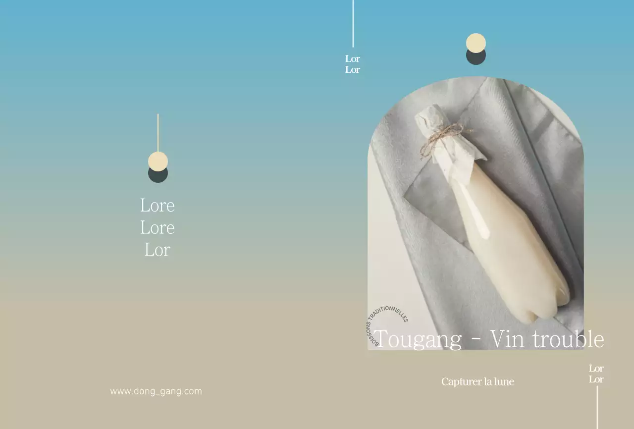 Carte postale de description de produit pour le vin de riz en dégradé bleu clair