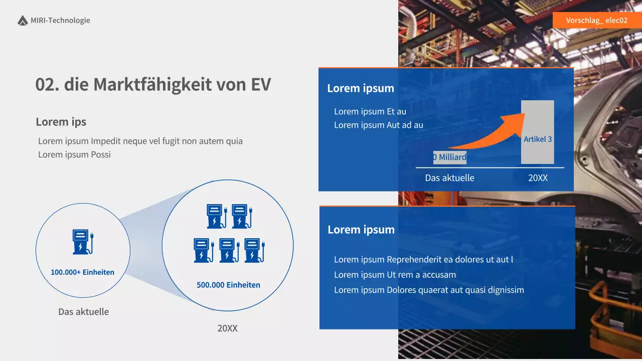 Vorschlag zur Lieferung von blauen und orangefarbenen Ladegeräten für Elektrofahrzeuge