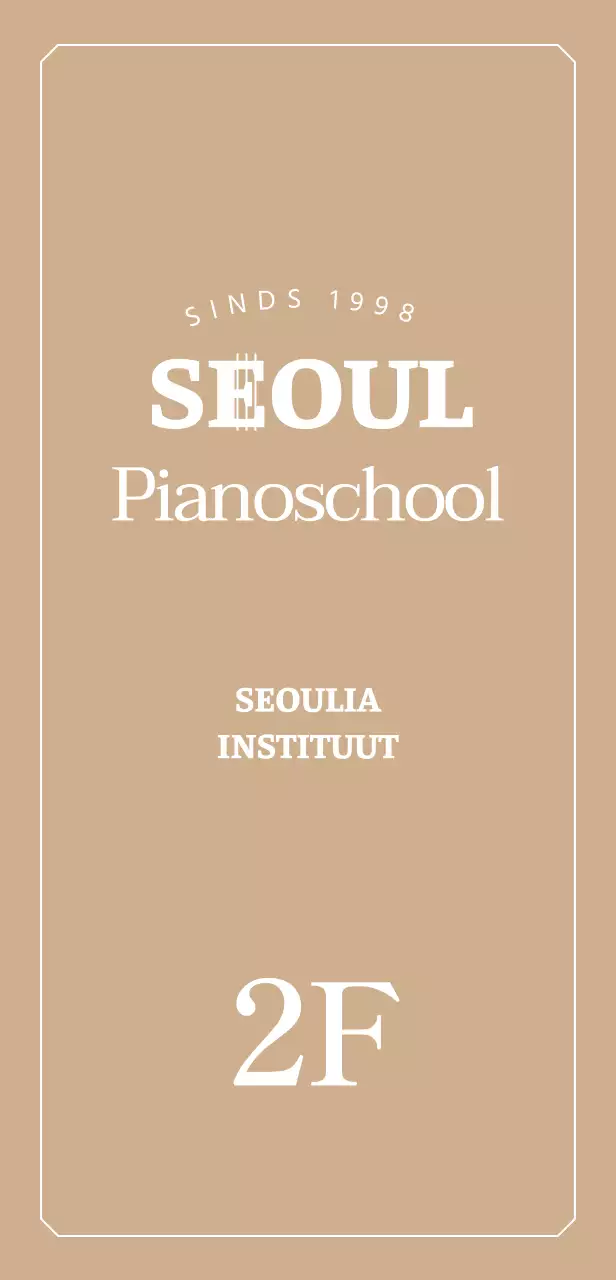 Bewegwijzering met een stijlvol pianoschoollogo op een gouden achtergrond