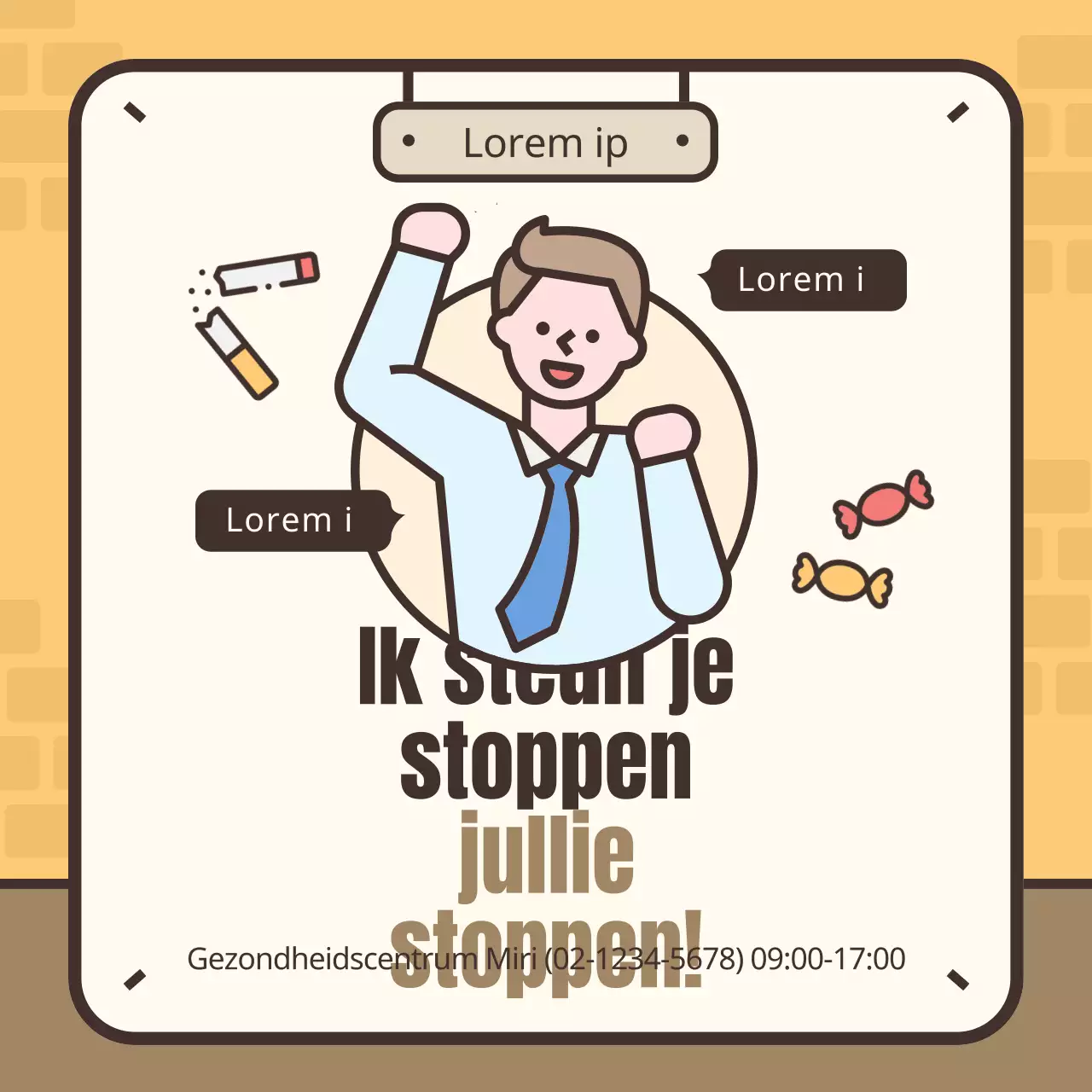 Schattige geelbruine illustratie van ontwenningsverschijnselen bij het roken