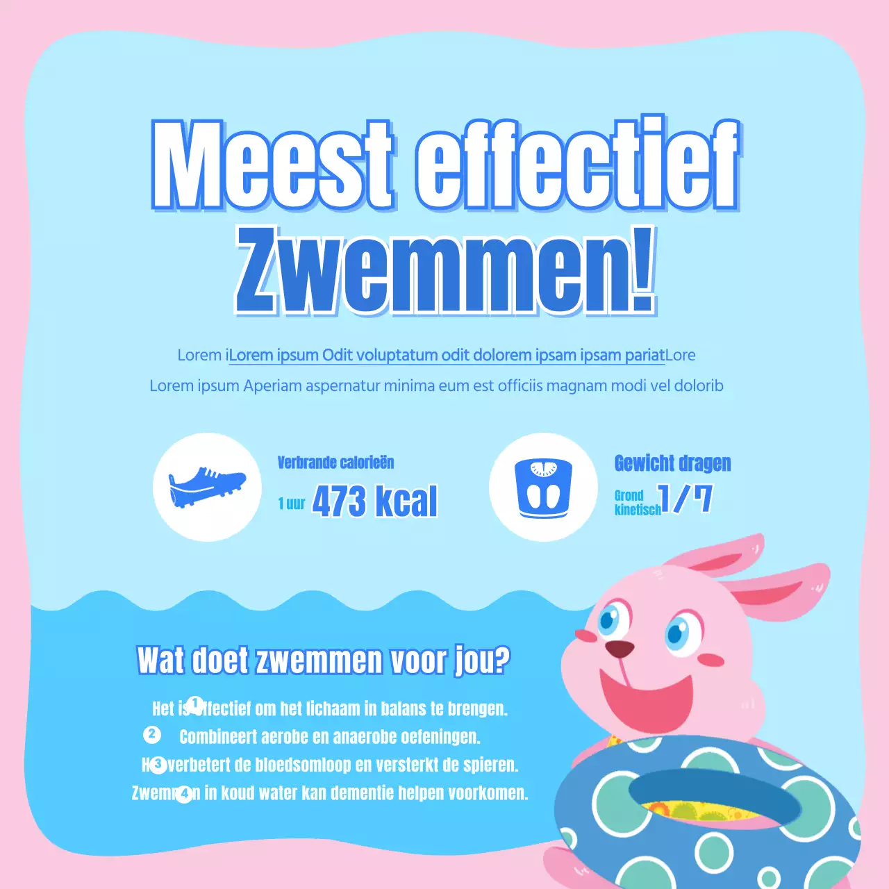 Kinderzwemmen in roze en lichtblauw CardNews