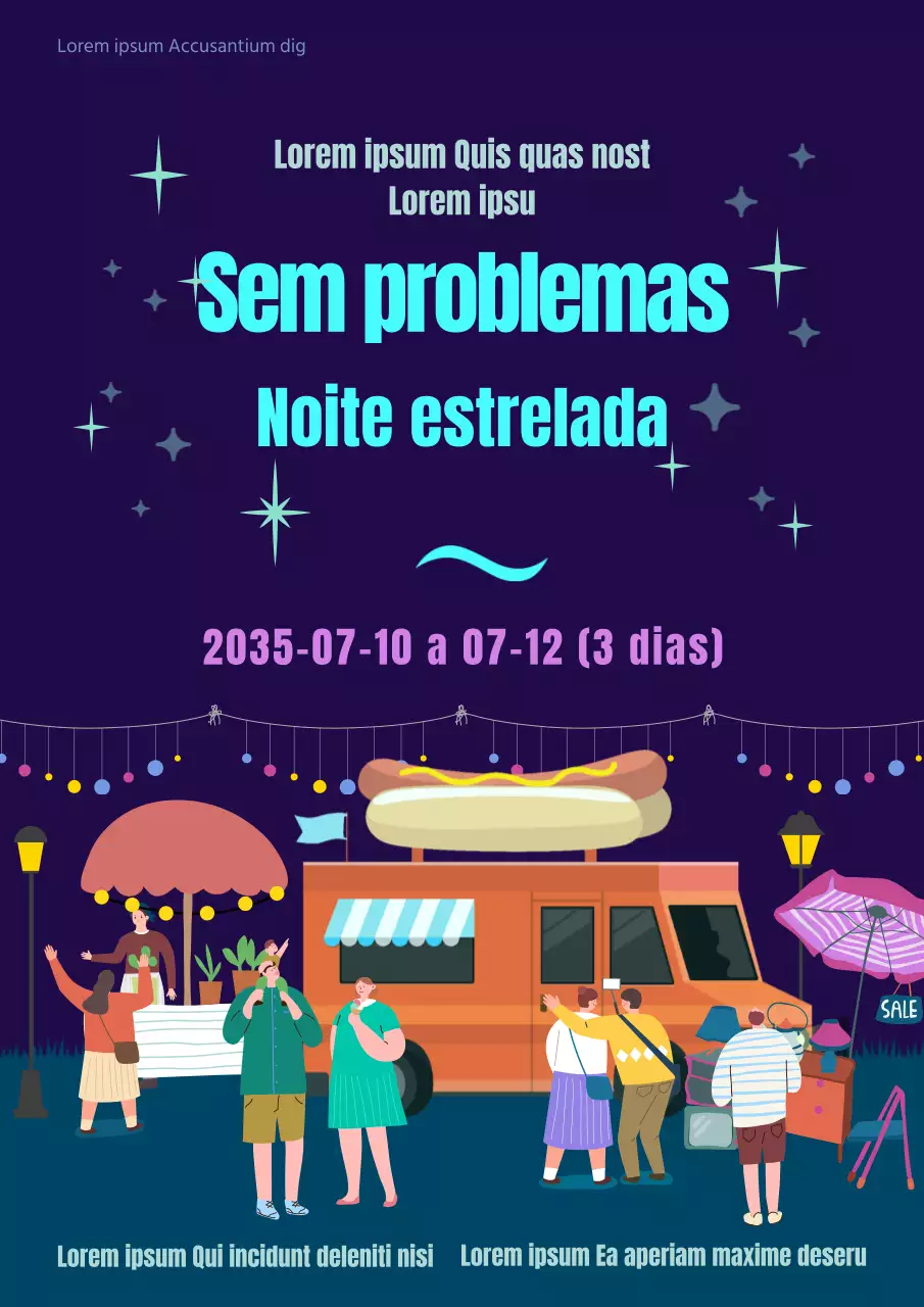Um evento noturno estrelado com ilustrações do céu noturno e do mercado noturno