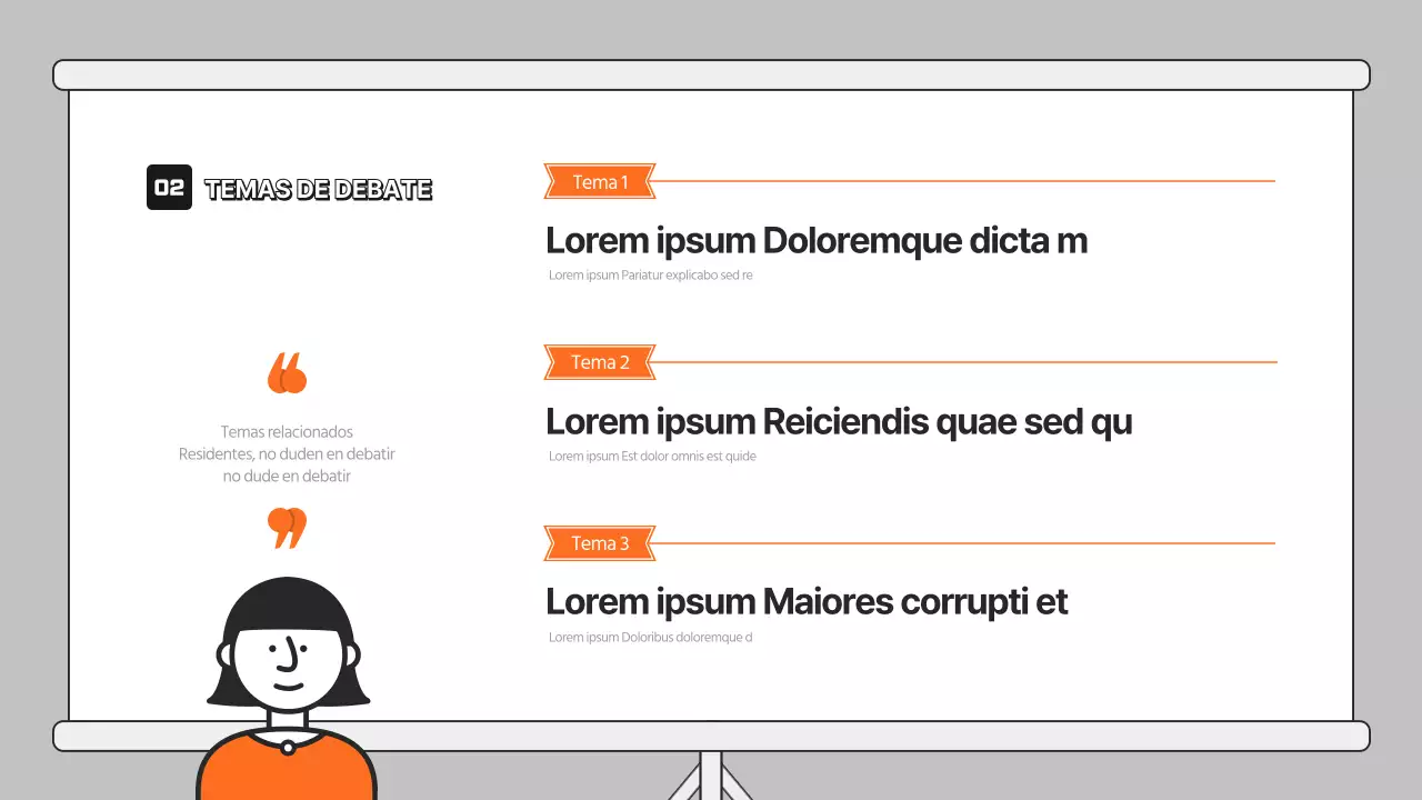 Presentación de debate con ilustración naranja