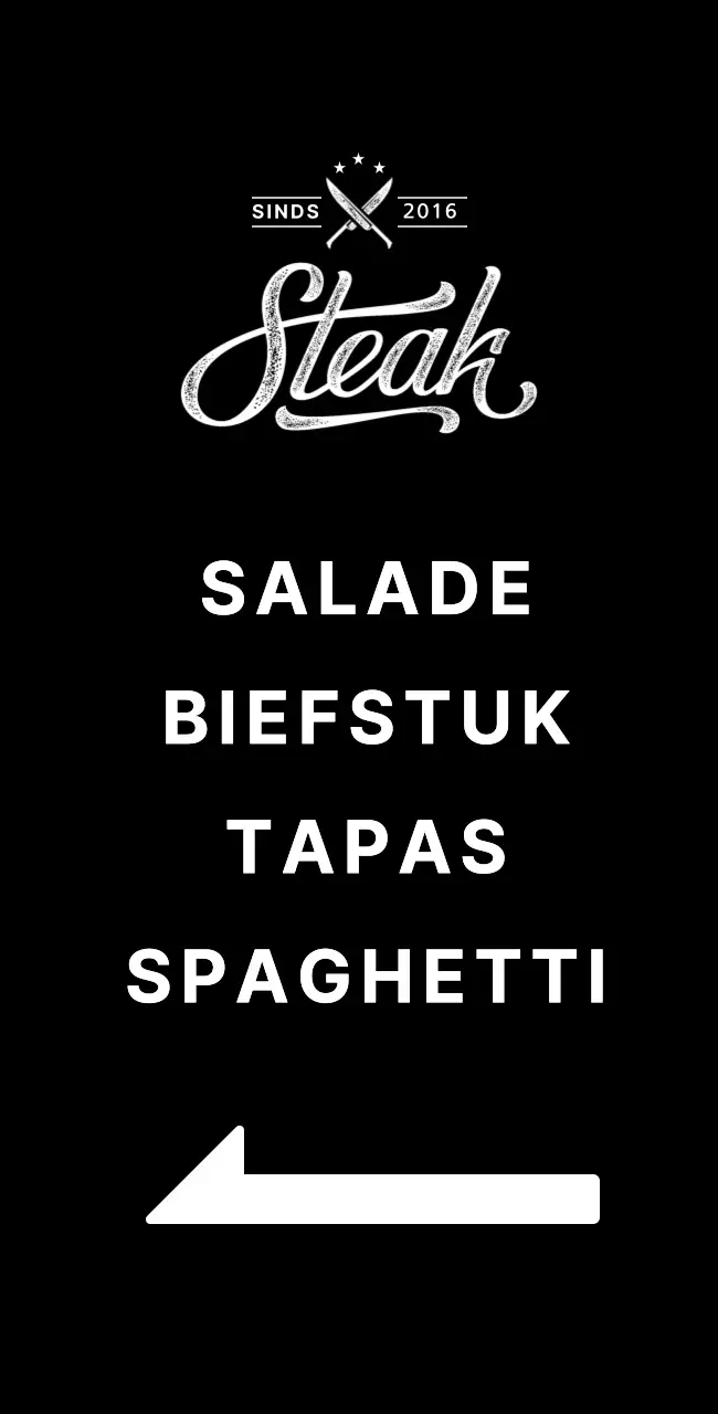 Restaurant banner met een afbeelding van een biefstuk op een zwarte achtergrond