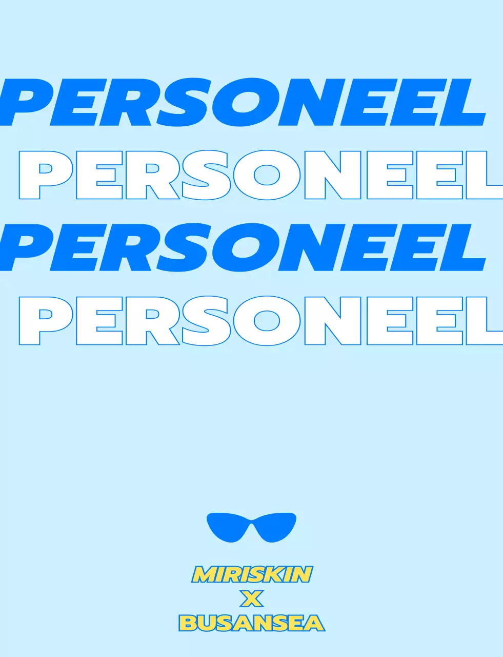 Ontwerp voor pop-up winkelpersoneel van cosmeticabedrijf met blauwe en gele wandelende karakters