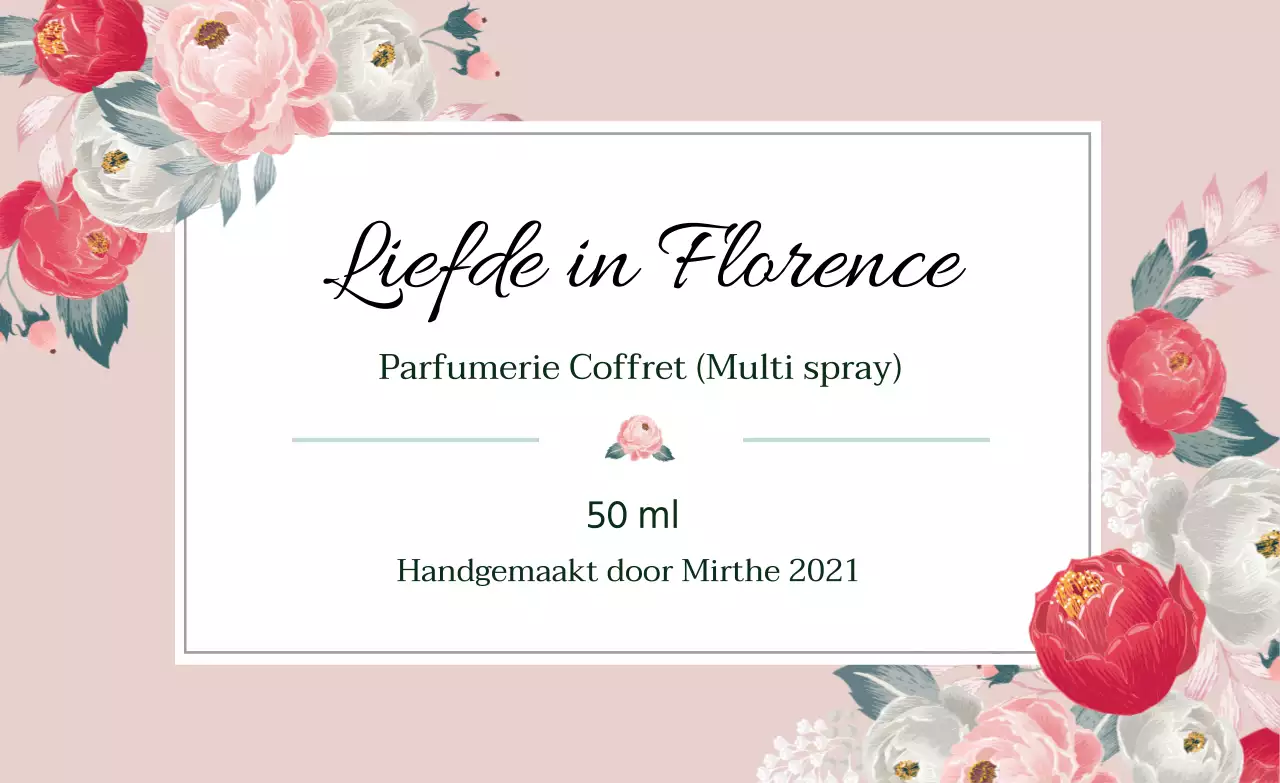 Vintage parfumlabel met roze illustratie
