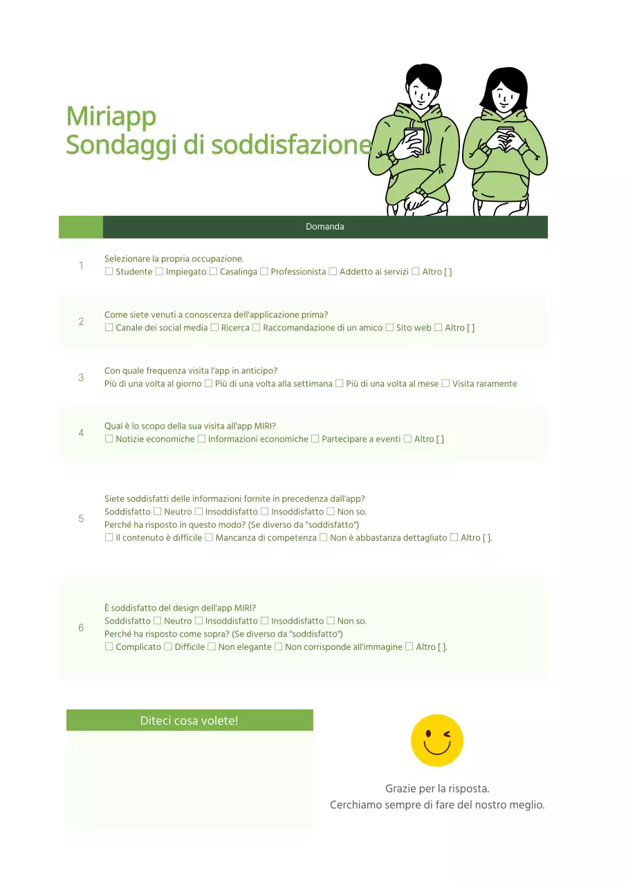 Evidenziare le illustrazioni in verde Sondaggio sulla soddisfazione delle app