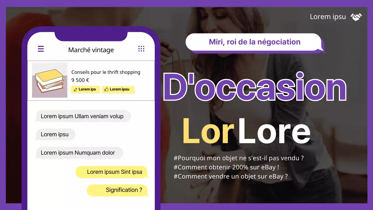 Illustration d'un smartphone violet et jaune Information sur les astuces de la vente au rabais