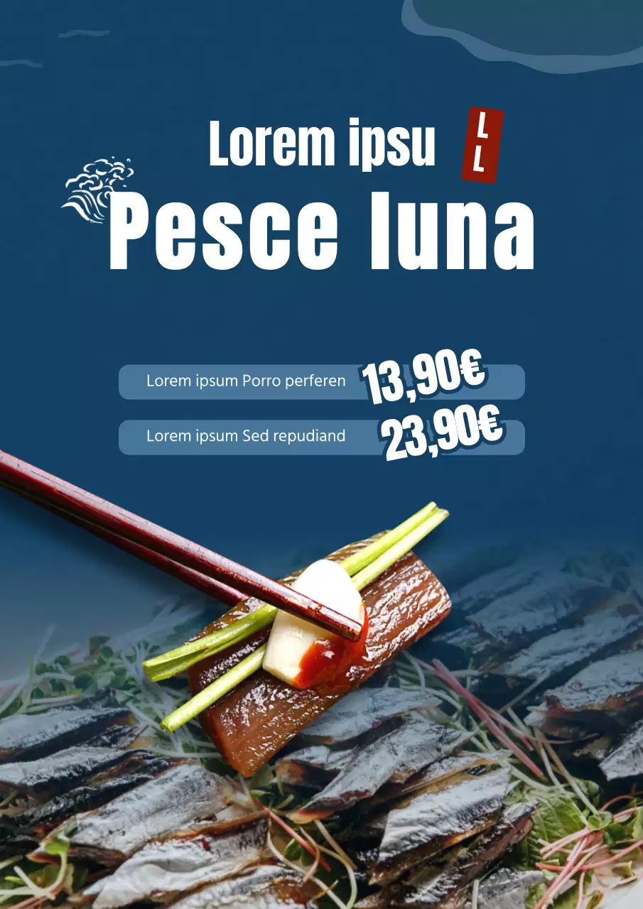 Menu del sushi con sfondo blu