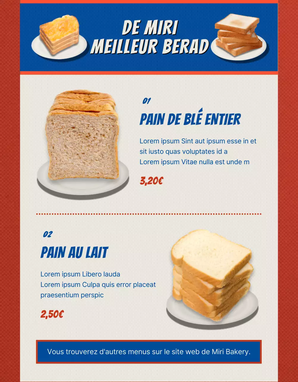 Présentation du pain vintage rouge et bleu