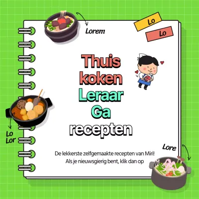 Kookrecepten met een chartreuse achtergrond met schattige illustraties