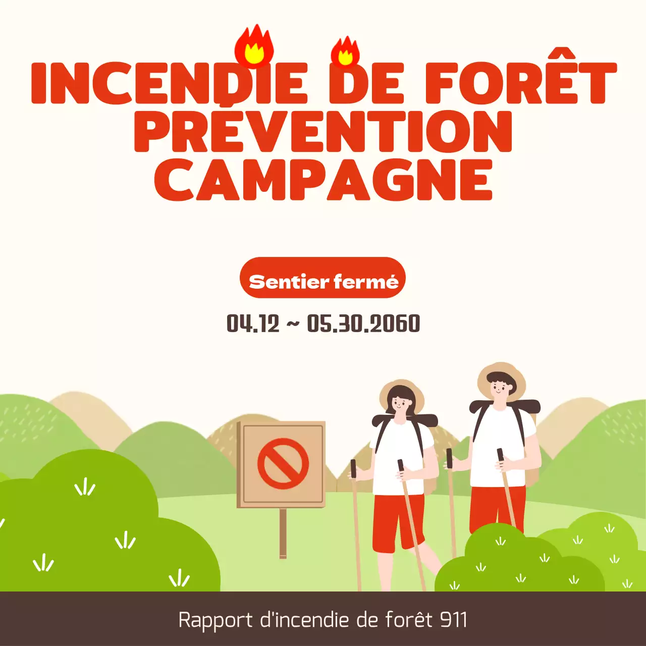 Mignon avis illustré sur la prévention des incendies de forêt avec des accents rouges