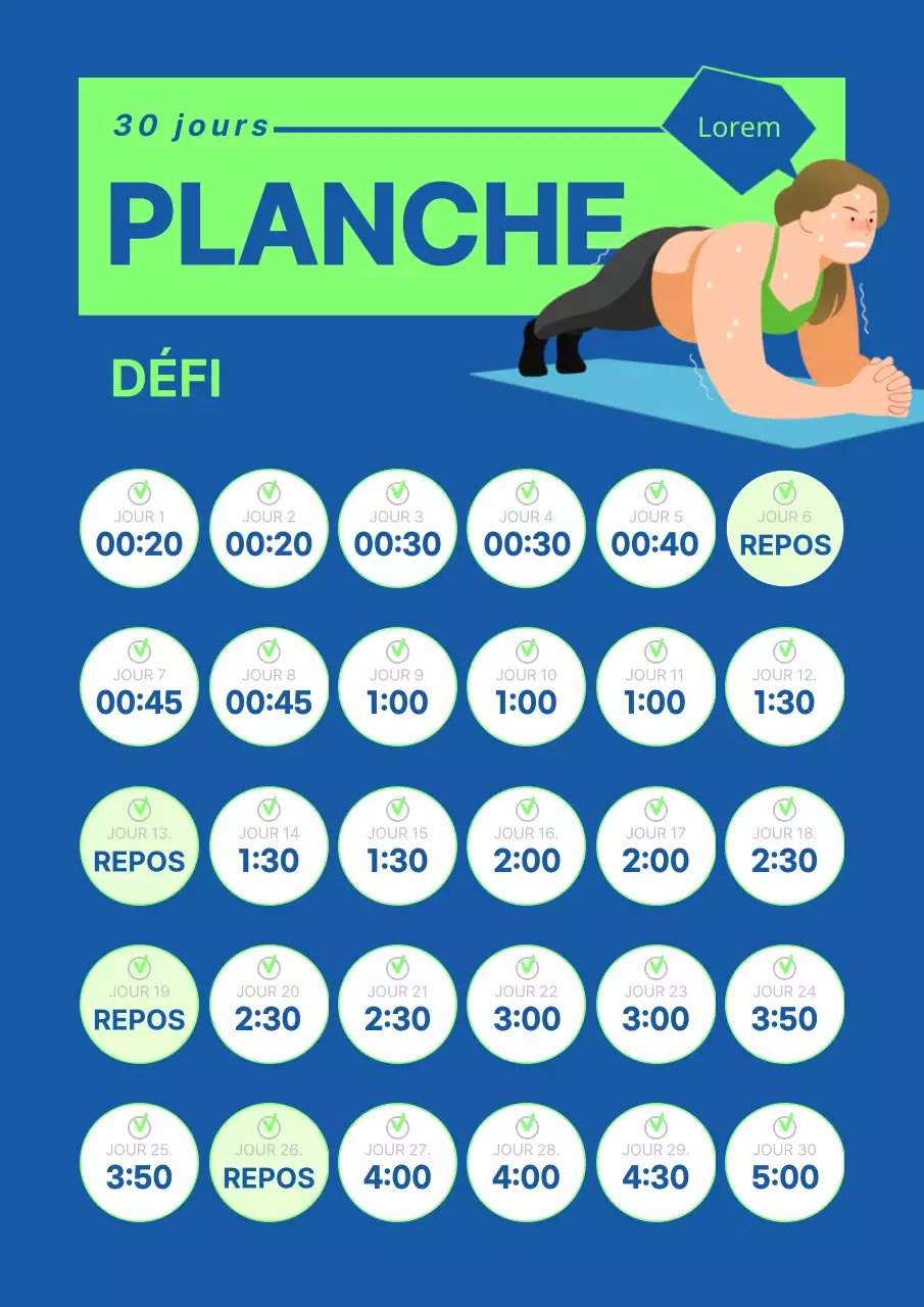 Simple Plank One Month Challenge en bleu et vert lime