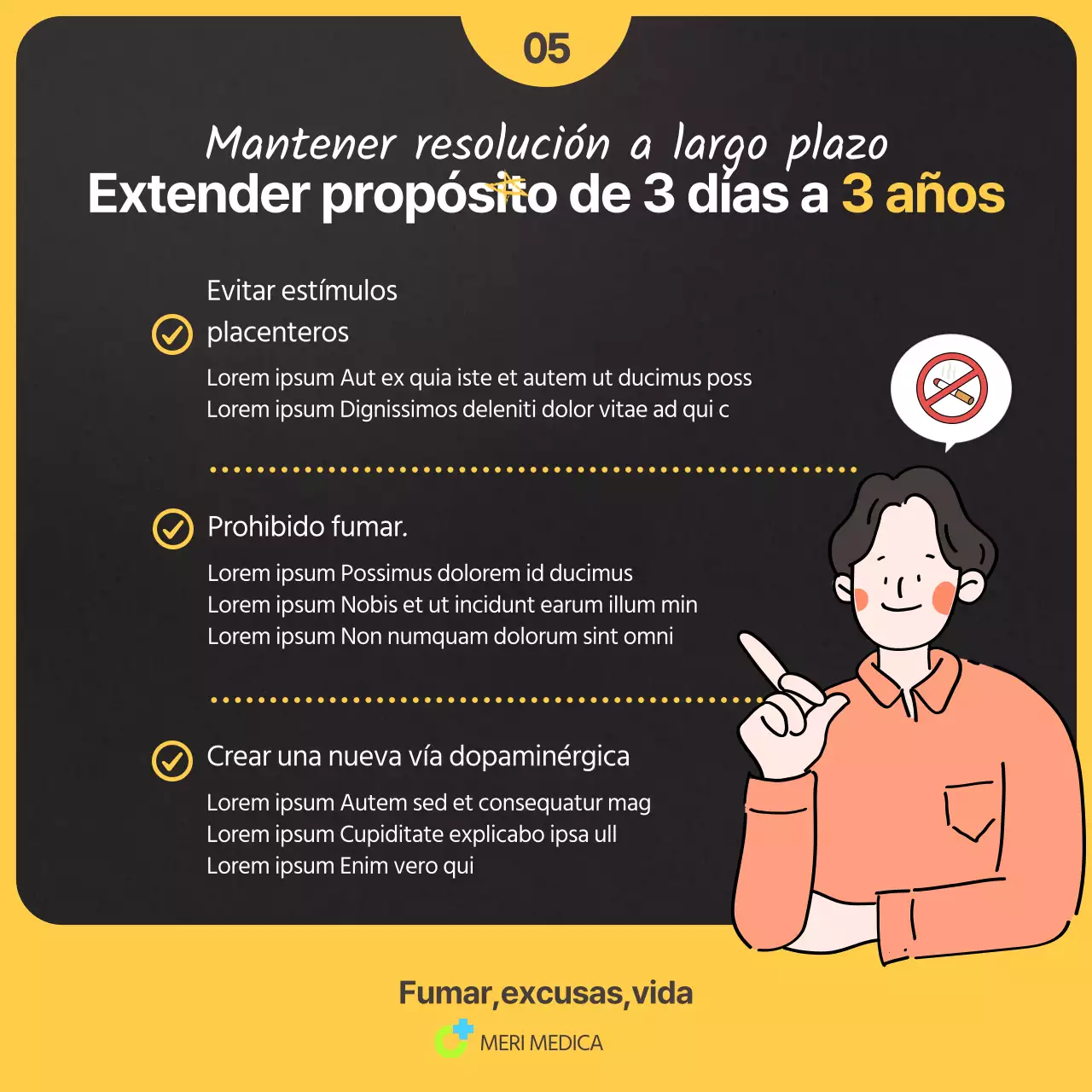 Aspectos neurocientíficos en un concepto de ilustración en negro y amarillo Resoluciones y dejar de fumar