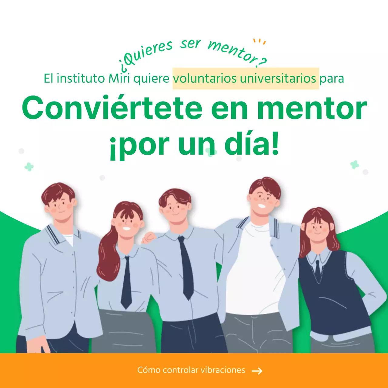 Concepto de ilustración verde y naranja Reclutamiento de estudiantes universitarios voluntarios