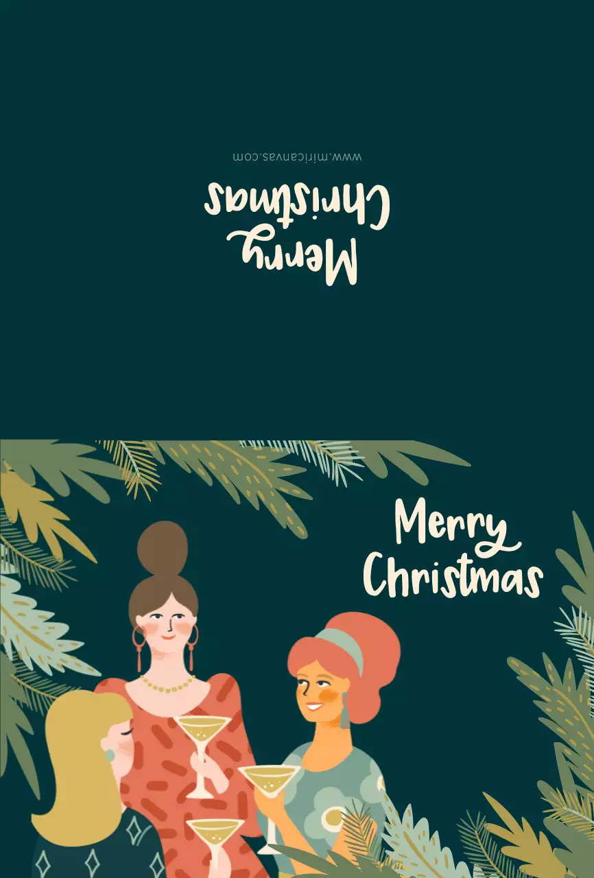 緑と淡い黄色のかわいいクリスマスパーティーのイラストコンセプト