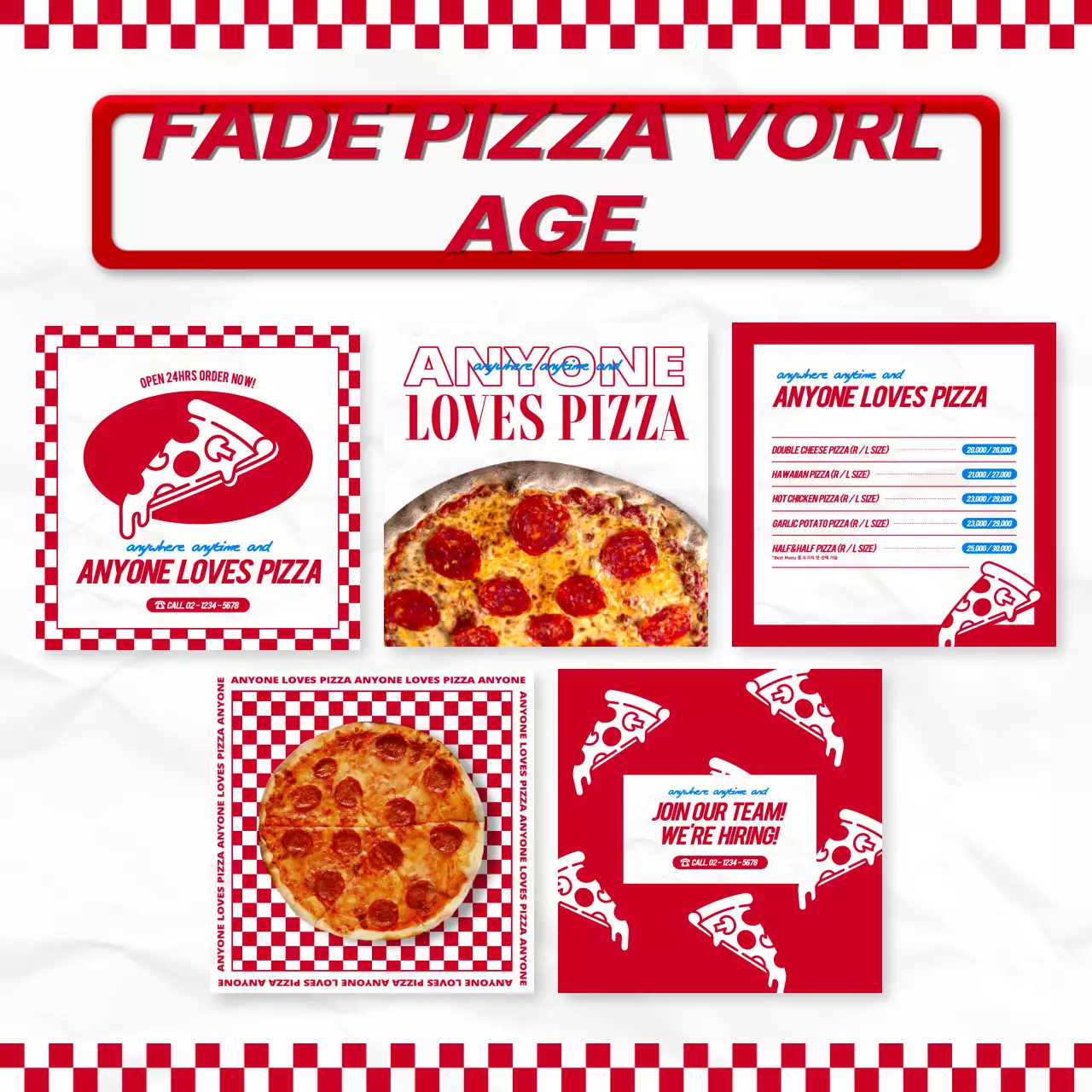 Rotes Schachbrett hip Konzept Pizza Marke Layout Bündel Pack
