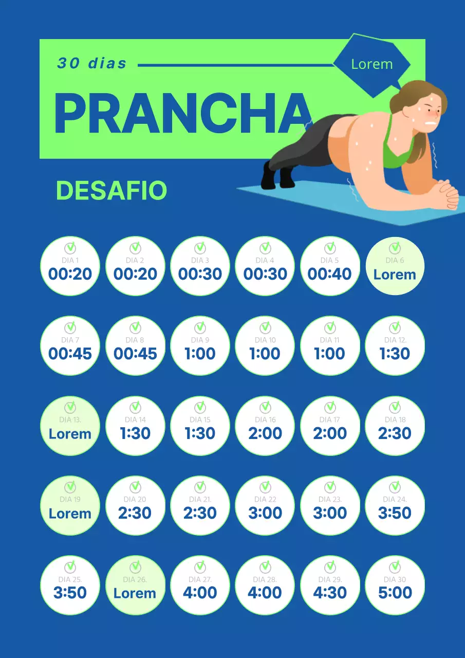 Prancha simples Desafio de um mês em azul e verde lima