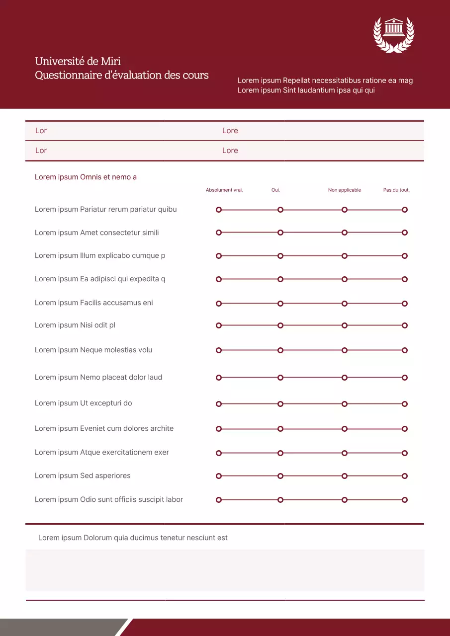 Questionnaire d'évaluation des cours Université de Miri Modèle de document Évaluation de la satisfaction des cours