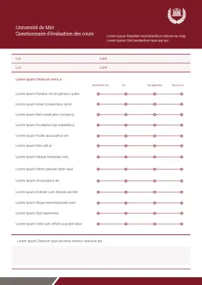 Questionnaire d'évaluation des cours Université de Miri Modèle de document Évaluation de la satisfaction des cours