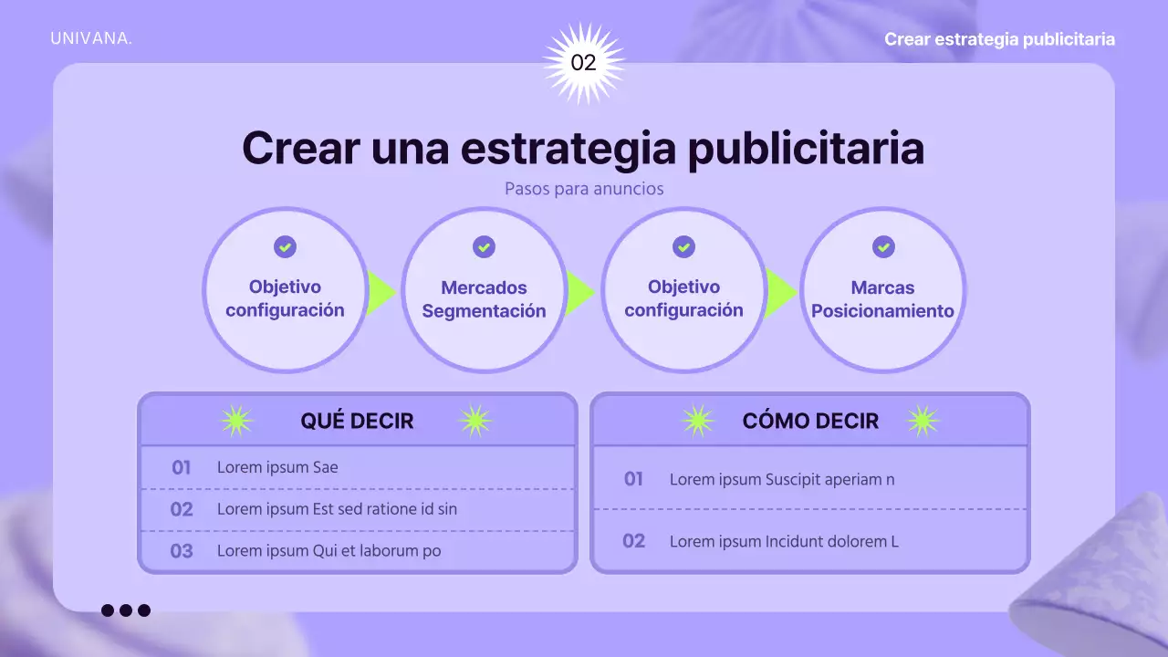 Utilizar elementos 3D sobre un fondo malva para crear una sensación de espacio que sirva de base a la estrategia publicitaria.