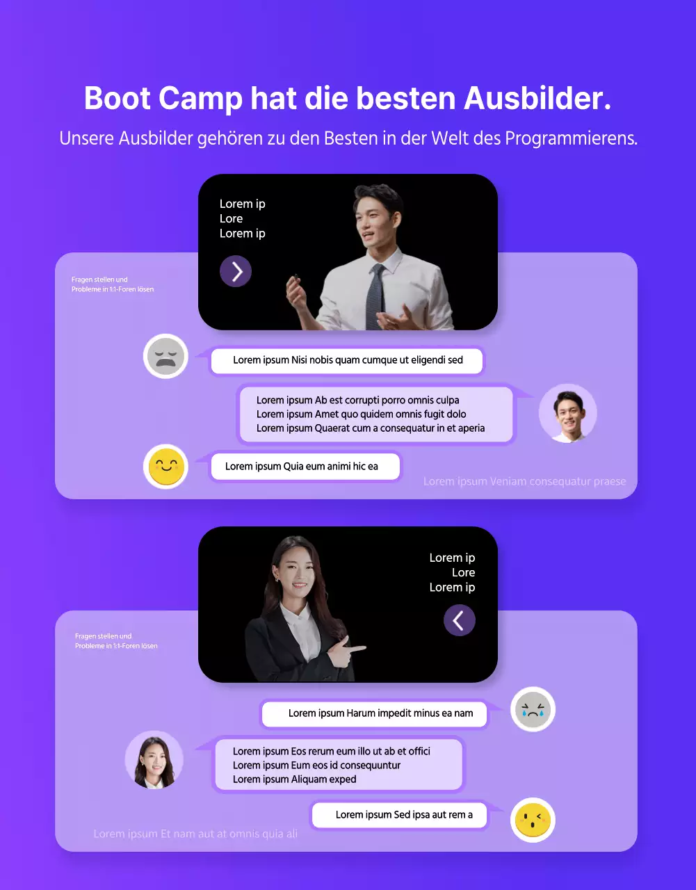 Coding Academy Schulung in Lila und Schwarz