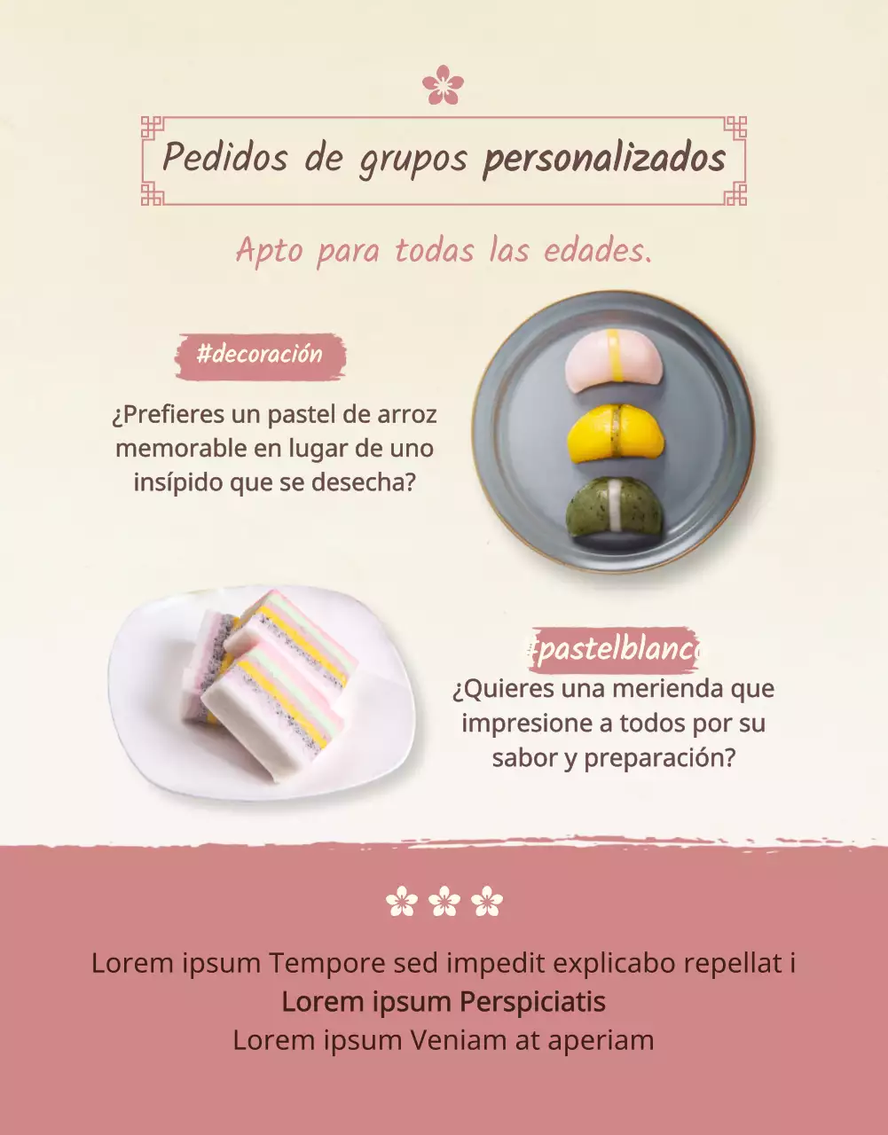 Pastel de arroz rosa tradicional moderno página de detalles