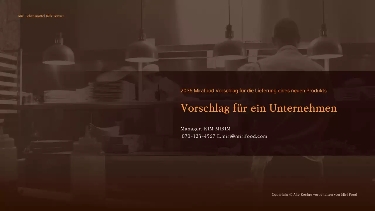 B2B-Vorschlag für ein neues Lebensmittelprodukt in Braun und Orange