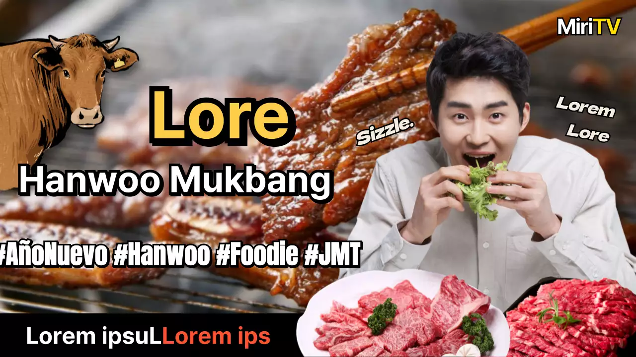 Año Nuevo 2021 Evento coreano de comer carne de vacuno con resaltado de texto