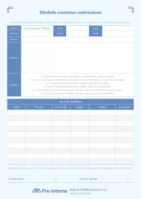 Modulo di consenso dei residenti per lavori interni in un rilassante colore blu