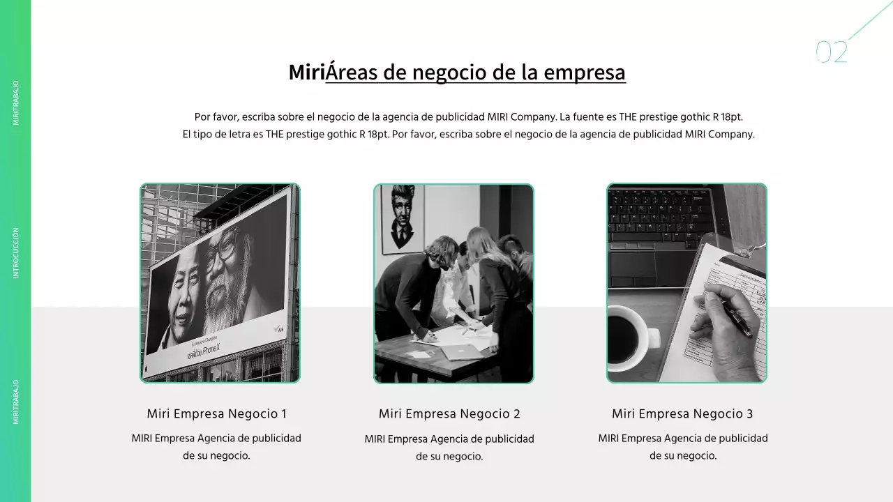 Membrete verde y blanco de agencia de publicidad