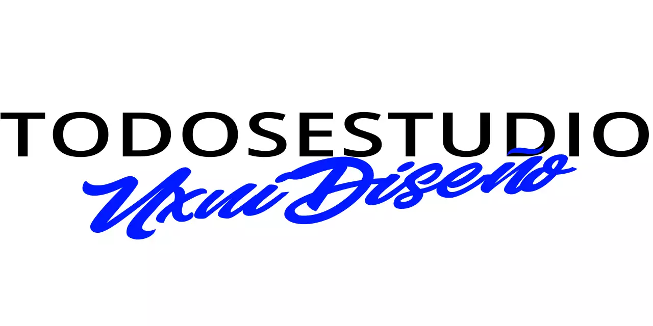 Logotipo de estudio de diseño elegante con dos fuentes en azul y negro