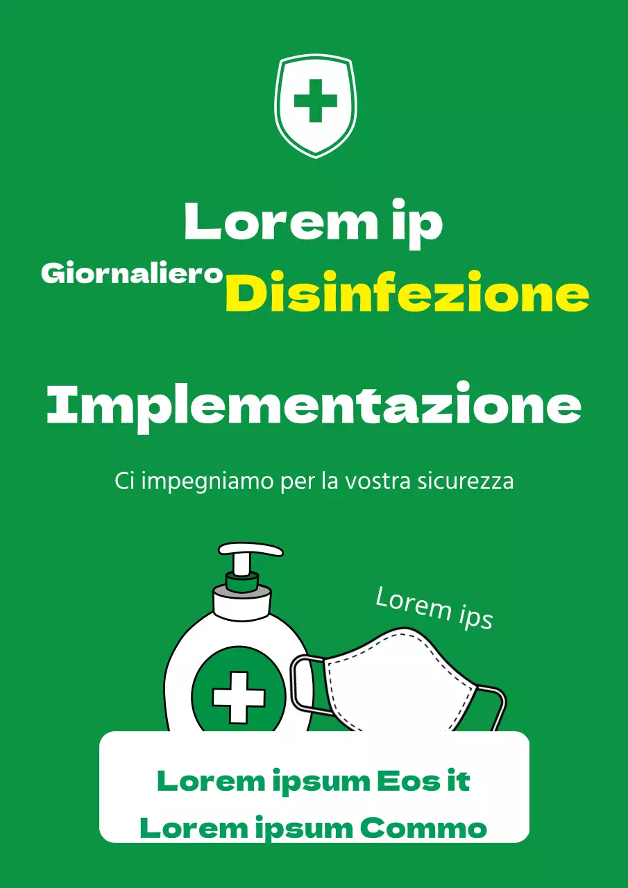 Un semplice volantino verde e bianco per la disinfezione dei negozi