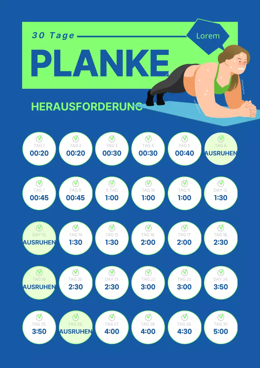 Simple Plank One Month Challenge in Blau und Limonengrün