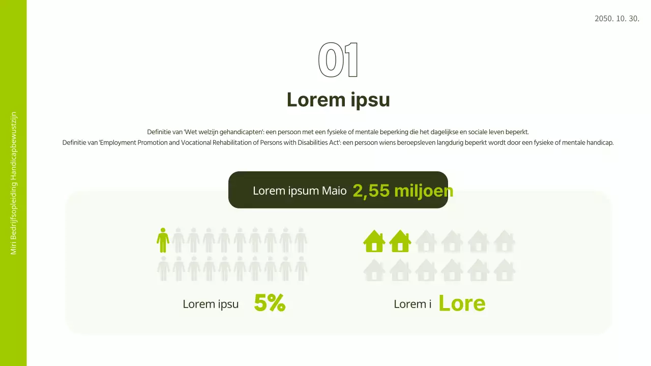 Witte en limoengroene illustratie voelt training over bewustzijn van invaliditeit PPT op de werkplek