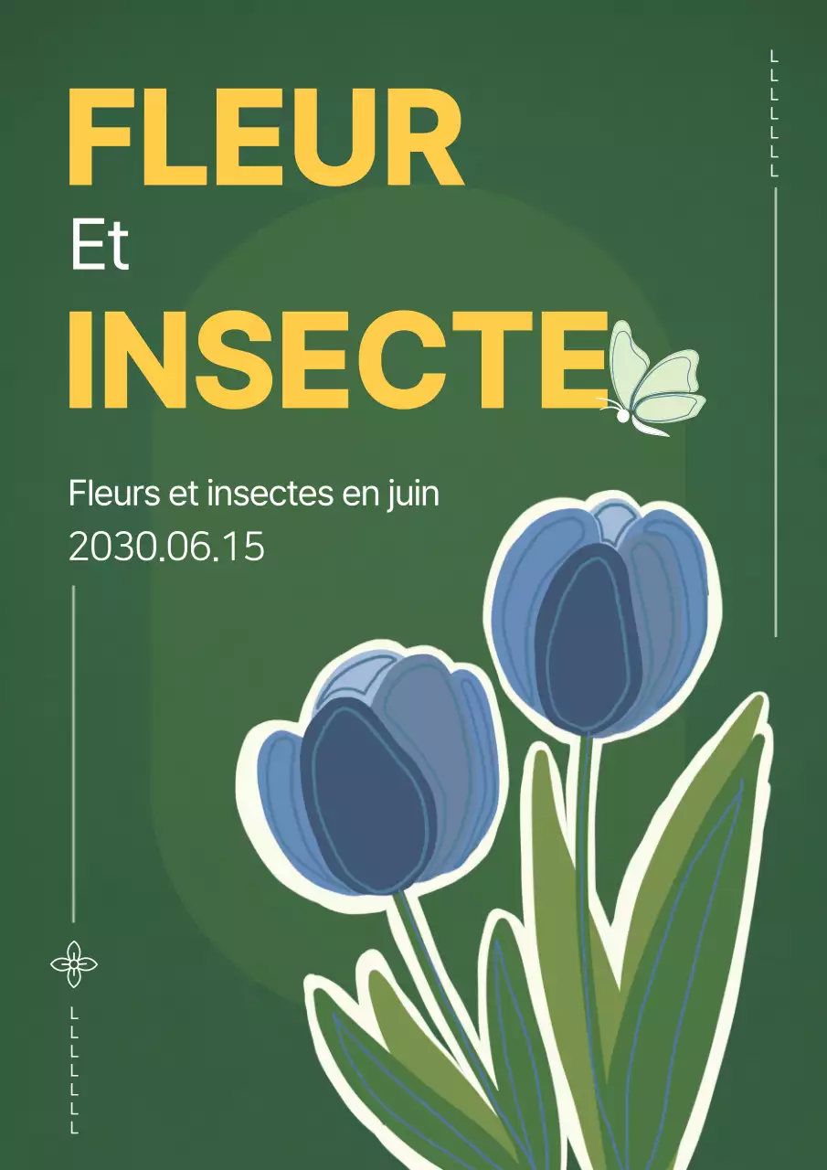 Affiche web verte et jaune promouvant l'expérience de l'écologie des fleurs et des insectes