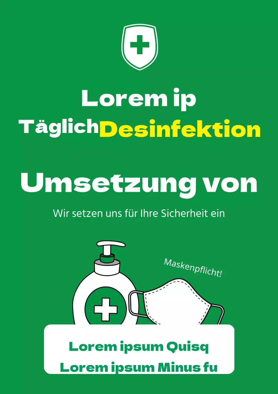 Ein einfacher grün-weißer Flyer zur Ladendesinfektion