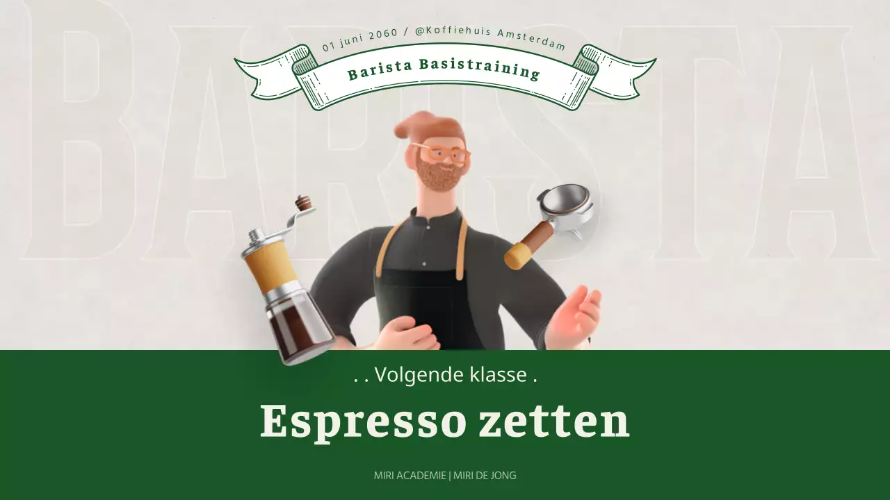 Barista-training met groene 3D-illustraties