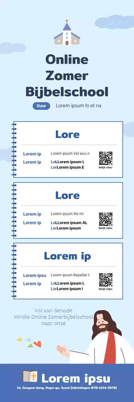 Online Zomerbijbelschool Kerk Tentoonstelling met lichtblauwe Noteconcept-illustratie