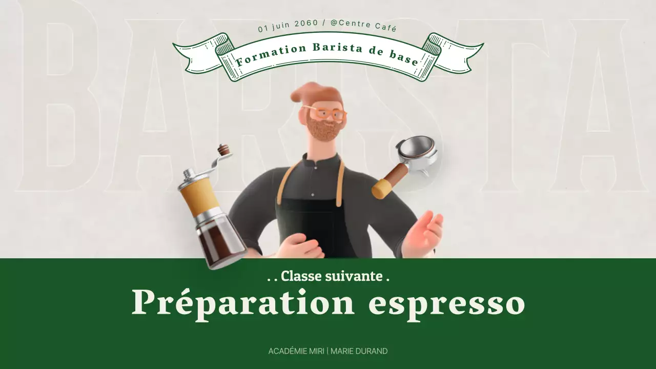 Formation de barista avec des illustrations 3D vertes