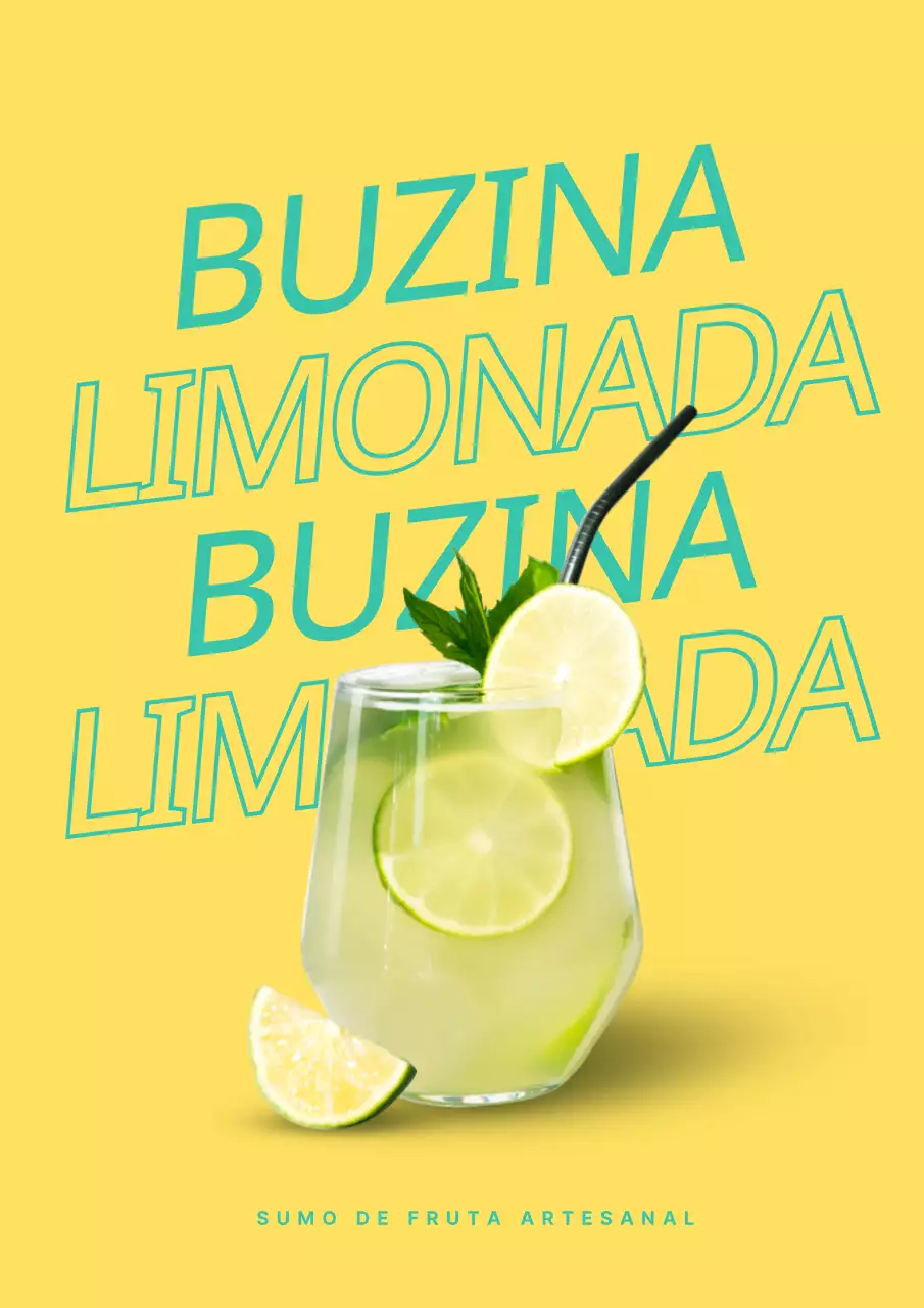 Promover um menu de bebidas tropicais de verão em amarelo e menta