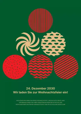 Einladung zur Weihnachtsfeier in Grün und Gold und Rot