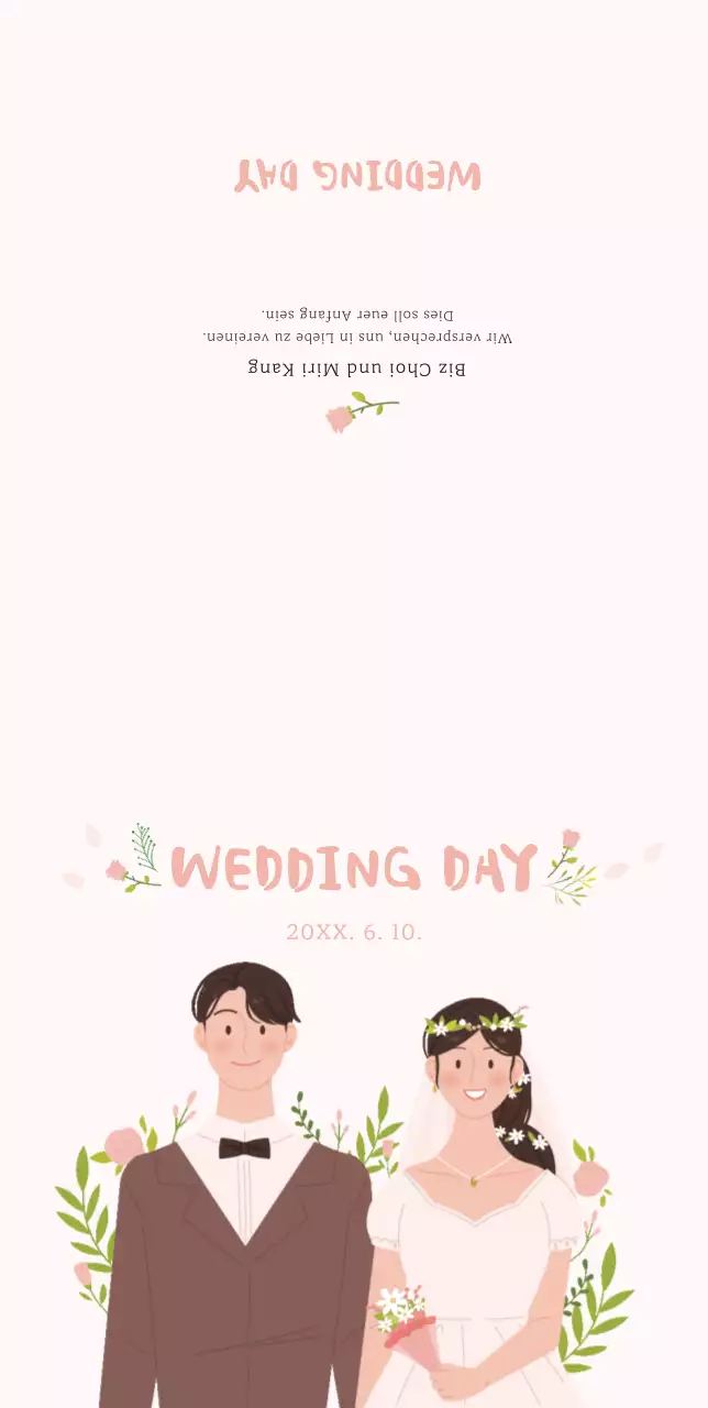 Nette und einfache Hochzeitseinladung mit rosa Kalligraphie und Braut und Bräutigam Illustration