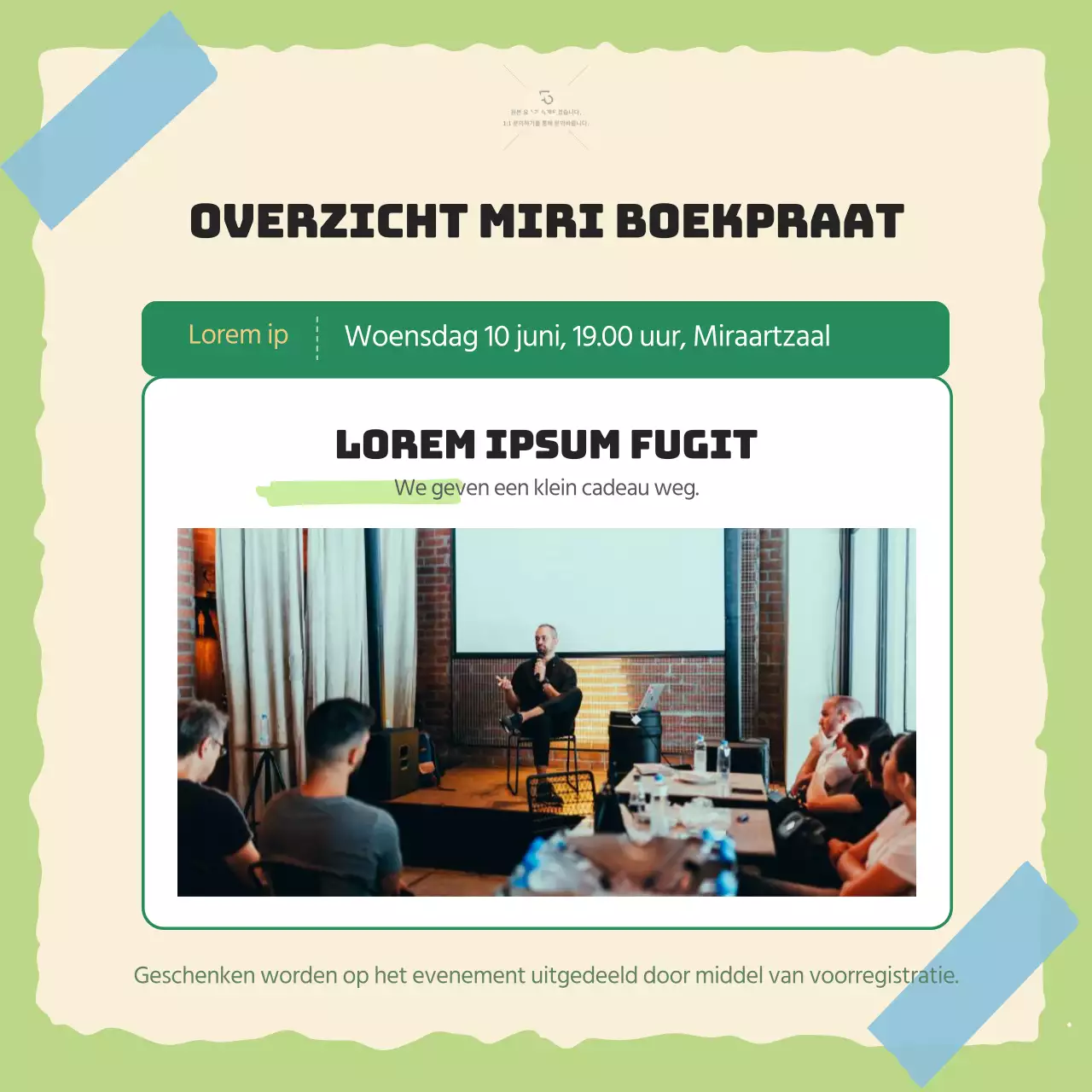 Boekbespreking ter ere van de lancering van een beige-groen geïllustreerd conceptboek