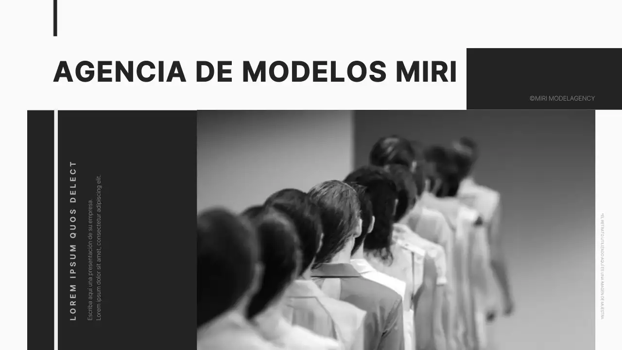 Perfil de empresa de agencia de modelos limpio y moderno en negro.